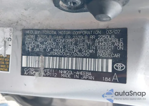 2007 Toyota Prius из США, поврежденный, VIN JTDKB20U477635290